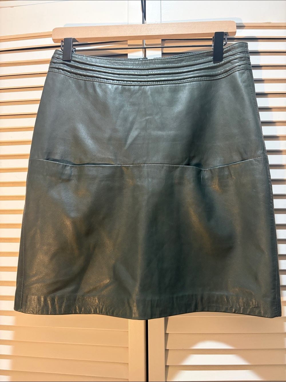 Sleek Dark Green Leather Mini Skirt